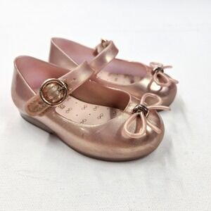 Mini Melissa Sz‎ 6 Sweet Love Flat Glitter Mary Jane Shoes Metallic Pink